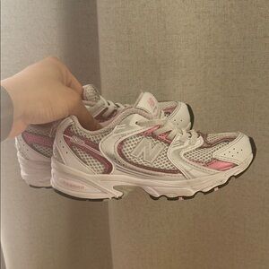 New Balance kids White and Pink Athletic Sneakers